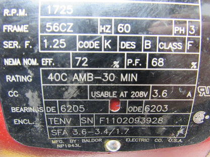 Midsouth/Baldor 160399 3/4 HP 3PH 208-230/460V 1725RPM Electric Motor