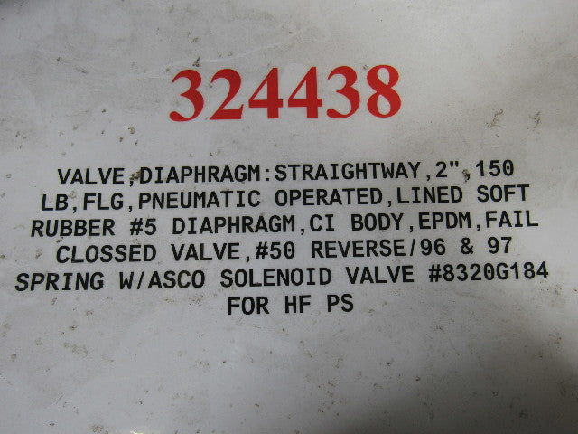 ITT 3200 Ser.  Straightway 2" Flange 150 Lb. Dia-Flo Actuated Diaph Valve