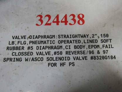 ITT 3200 Ser.  Straightway 2" Flange 150 Lb. Dia-Flo Actuated Diaph Valve