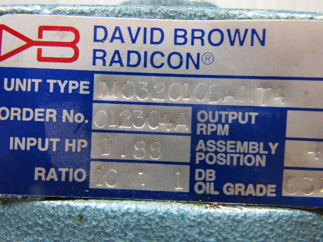 David Brown M032010EANT4 Series M In Line Helical Reducer W/ Baldor 1/2HP Motor