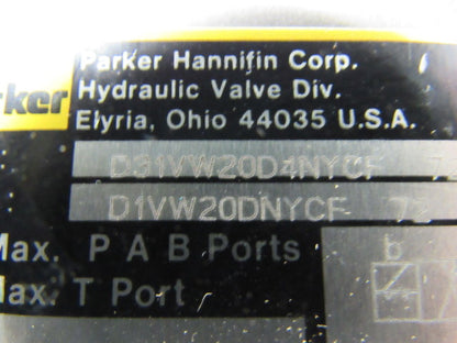 Parker Complete Mod D31VW20D4NYCF Pilot Valve Mod D1VW20DNYCF Hydraulic Valve