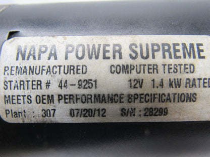 Napa 44-9251 Remanufactured Starter 12V 1.4kW
