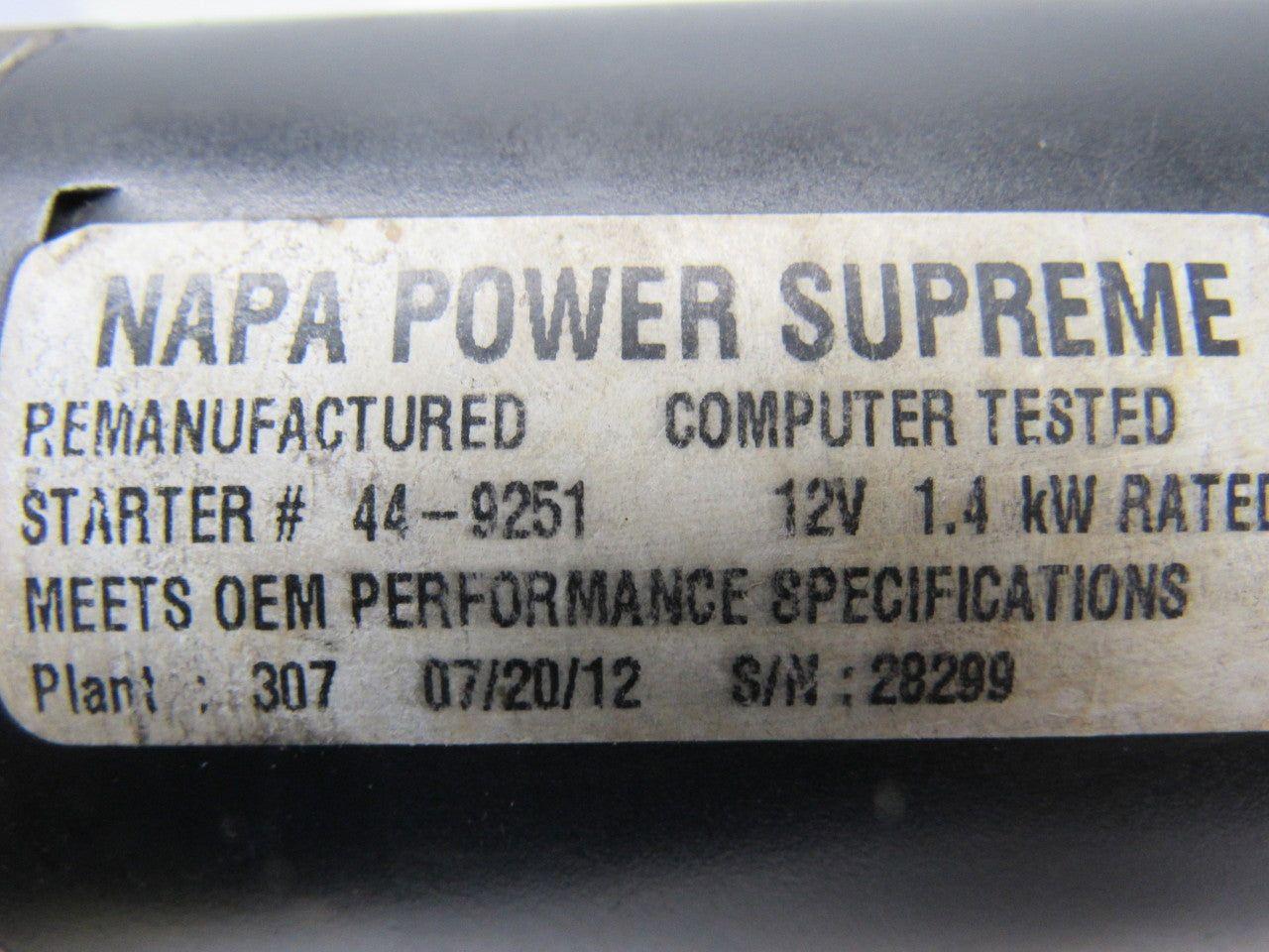 Napa 44-9251 Remanufactured Starter 12V 1.4kW