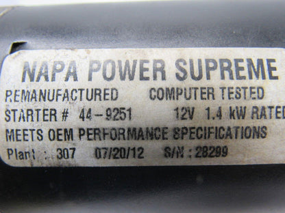 Napa 44-9251 Remanufactured Starter 12V 1.4kW