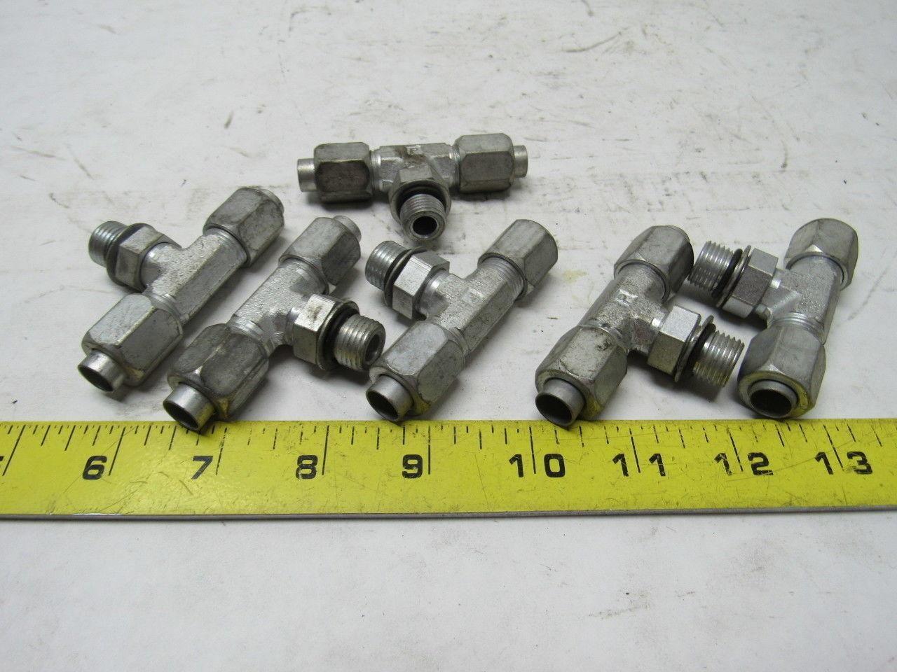 Parker Triple-Lok STX 4 Tee w/ Two Flared ends One male 1/4"-18 Thread Lot of 6