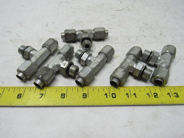 Parker Triple-Lok STX 4 Tee w/ Two Flared ends One male 1/4"-18 Thread Lot of 6