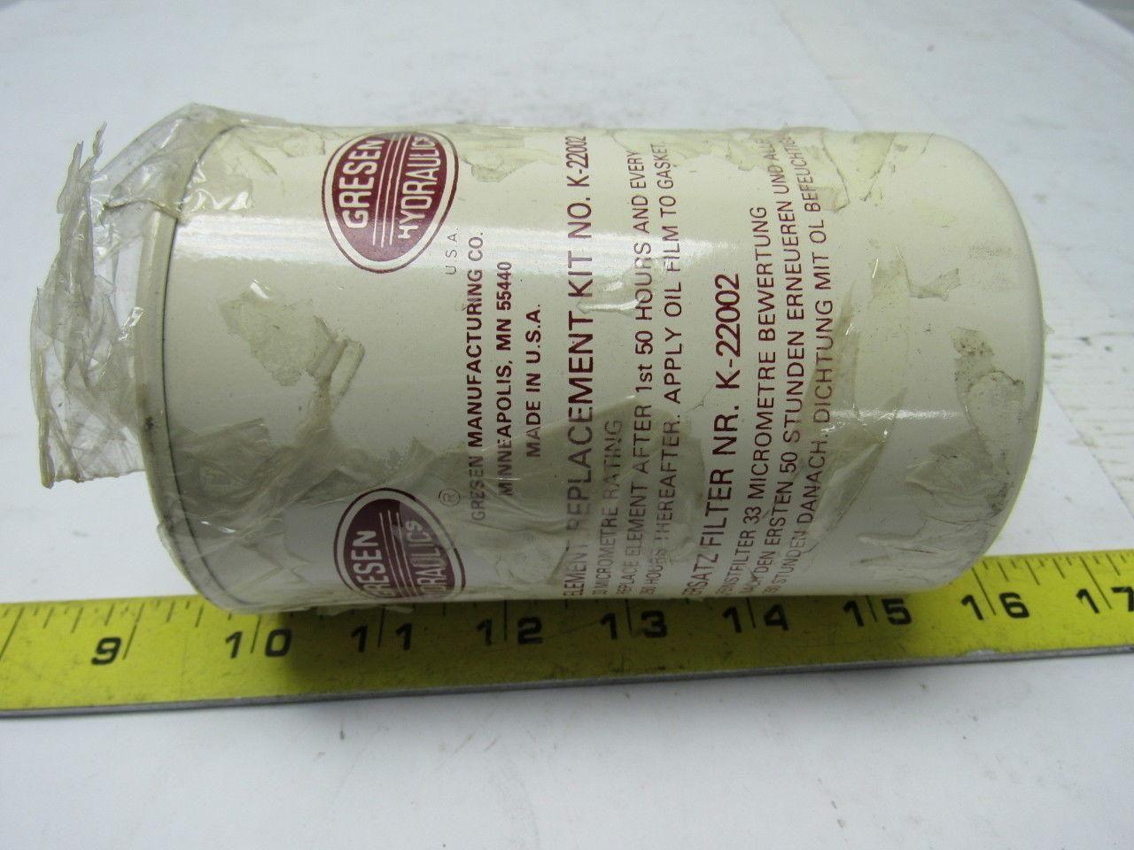 Gresen K-22002 Spin on Hydraulic Filter FSP1 Series 33 Micron Cellulose