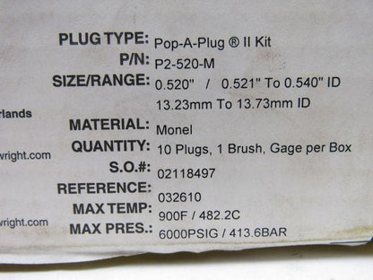 Curtis Wright P2-520-M Pop-A-Plug Heat Exchanger Tube Plugging System