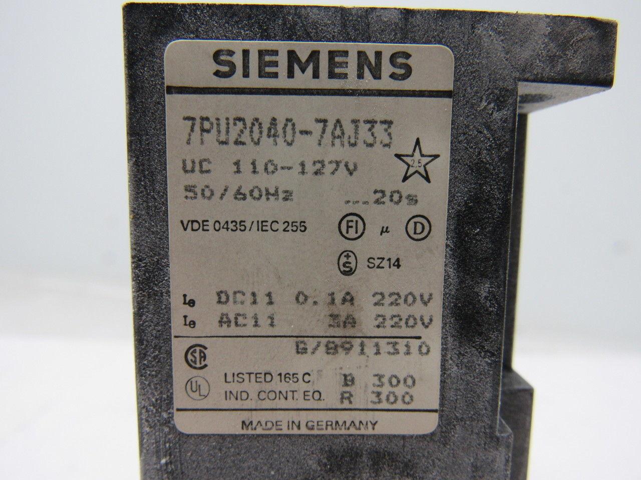 Siemens 7PU2040-7AJ33  Time Relay Surface Mount 1 Time Setting Range 2S TO 20S