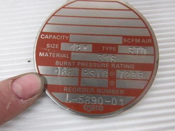 Oseco L-5890-01 12" Rupture Disc 168 PSIG at 72F 316SS