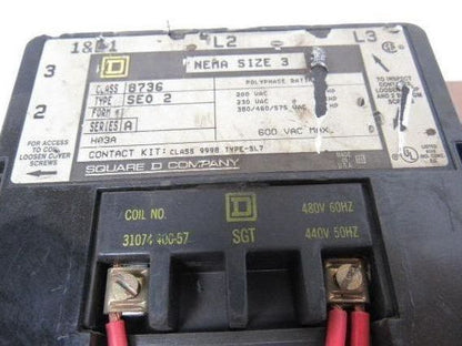 Square D 8736SE02 Series A Size 3 Reversing Starter 480V Coil 3 Pole