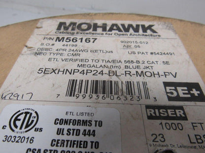 Mohawk M56167 MegaLan Cat 5E Cable Non Plenum Twisted Pair 24 AWG  337'
