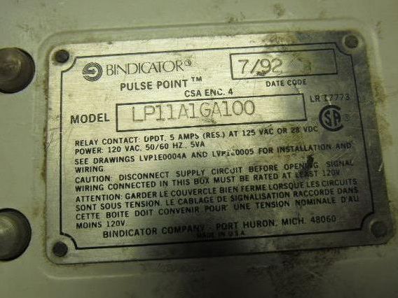 Bindicator LP11A1GA100 Dry Bulk Level Switch