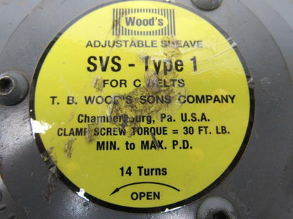 TB Woods SVS-Type 1 Adjustable Sheave For C Belts Clamp Screw Torque-30 FT L.B.