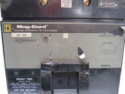 Square D MAL2680045M8002 2 Pole 800 Amp Circuit Breaker With MA11021 Shunt Trip