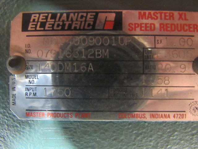 Reliance Electric 140DM16A 20.9:1 Gearbox Speed Reducer W/1.5 230/460V Motor