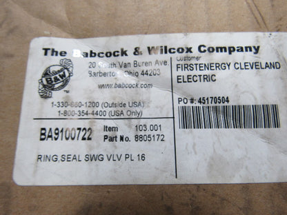 Babcock & Wilcox 8805172 BA9100722 Ring Seal SWG Valve PL 16 , 15-3/4" I.D.