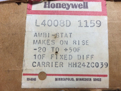 Honeywell Ambi-stat L4008D 1159  Temperature Controller 0.25 AMP -20 to 50F