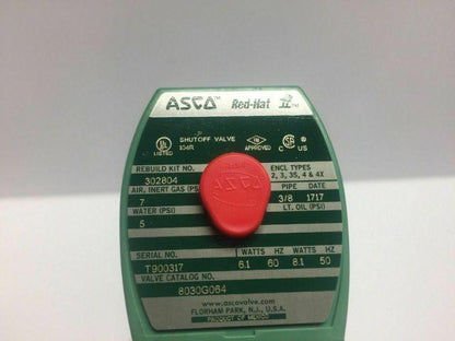 Asco Red Hat 8030G064 Solenoid Valve 3/8" NPT Stainless 120v NC 302804