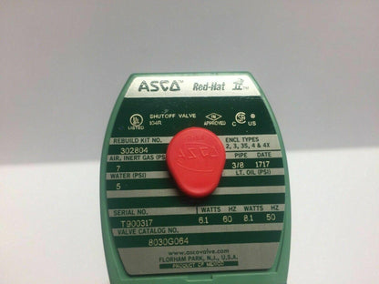 Asco Red Hat 8030G064 Solenoid Valve 3/8" NPT Stainless 120v NC 302804