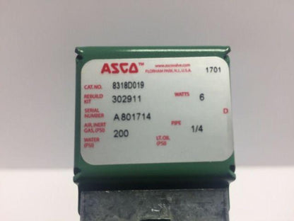Asco Red Hat Solenoid Valve 8318D019 1/4" npt 120v New 302911
