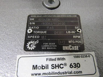 Nord 92772AZDBH N180TC Helical Bevel Gearbox Speed reducer 9.63:1 Ratio C56C