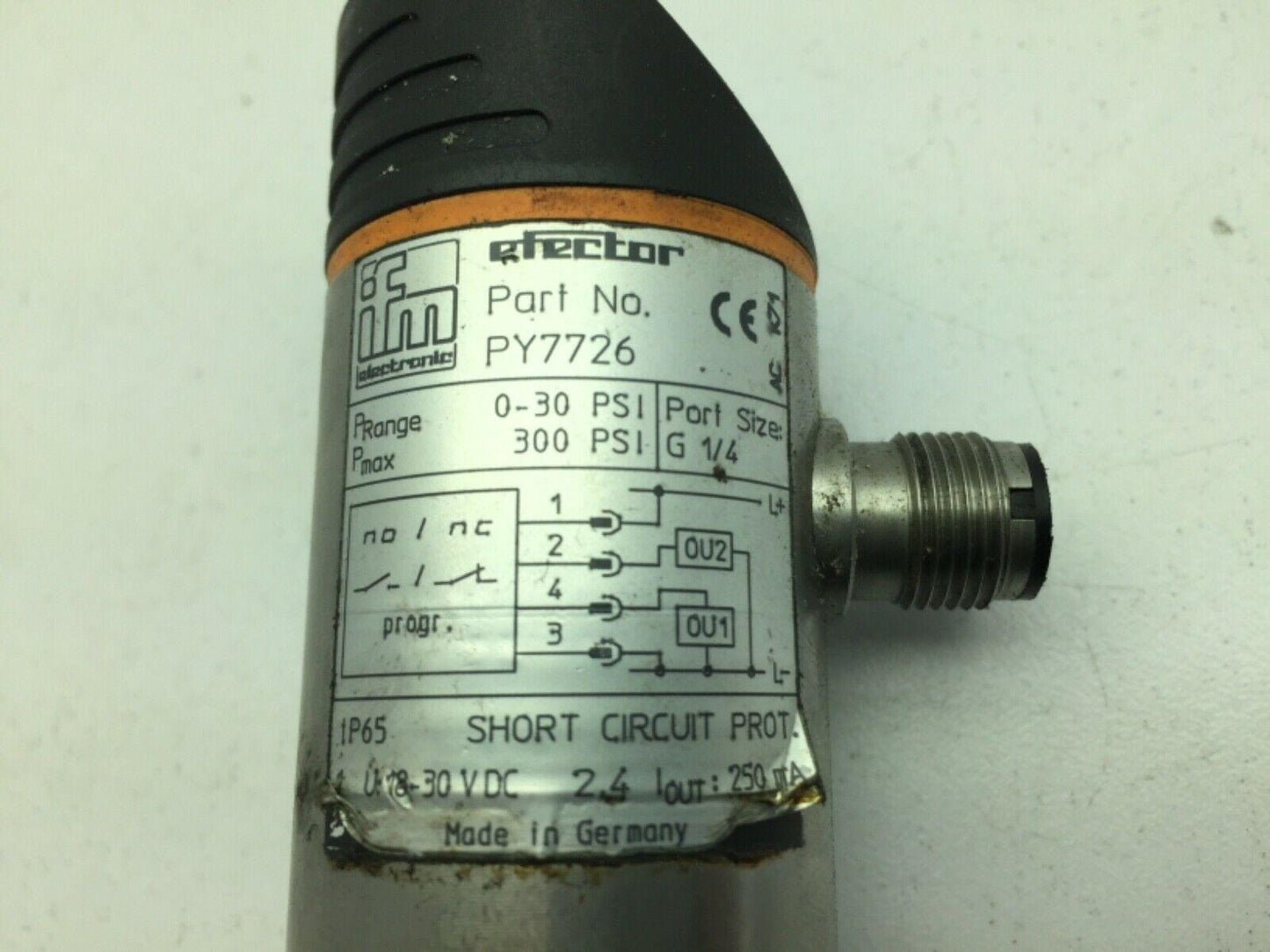 IFM Efector PY7726 Pressure Sensor Transducer 12121A 30 psi 24vdc