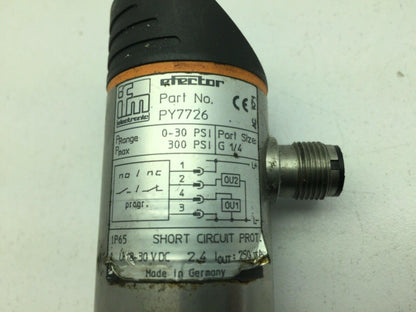 IFM Efector PY7726 Pressure Sensor Transducer 12121A 30 psi 24vdc
