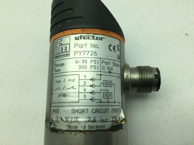 IFM Efector PY7726 Pressure Sensor Transducer 12121A 30 psi 24vdc
