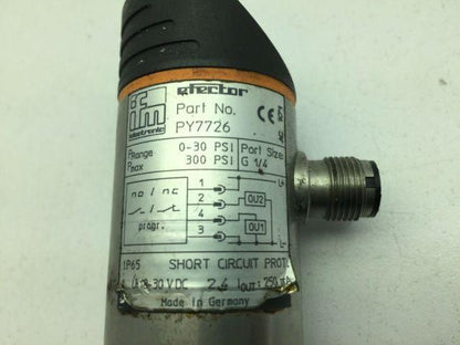 IFM Efector PY7726 Pressure Sensor Transducer 12121A 30 psi 24vdc