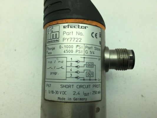 IFM Efector PY7722 Flow Sensor 1126a 1000 psi 24VDC