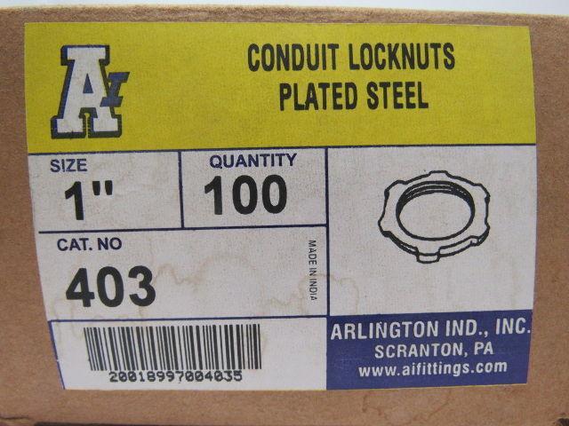 Arlington Ind Cat 403 1" Plated Steel Locknut for Rigid Metal Conduit Box of 100