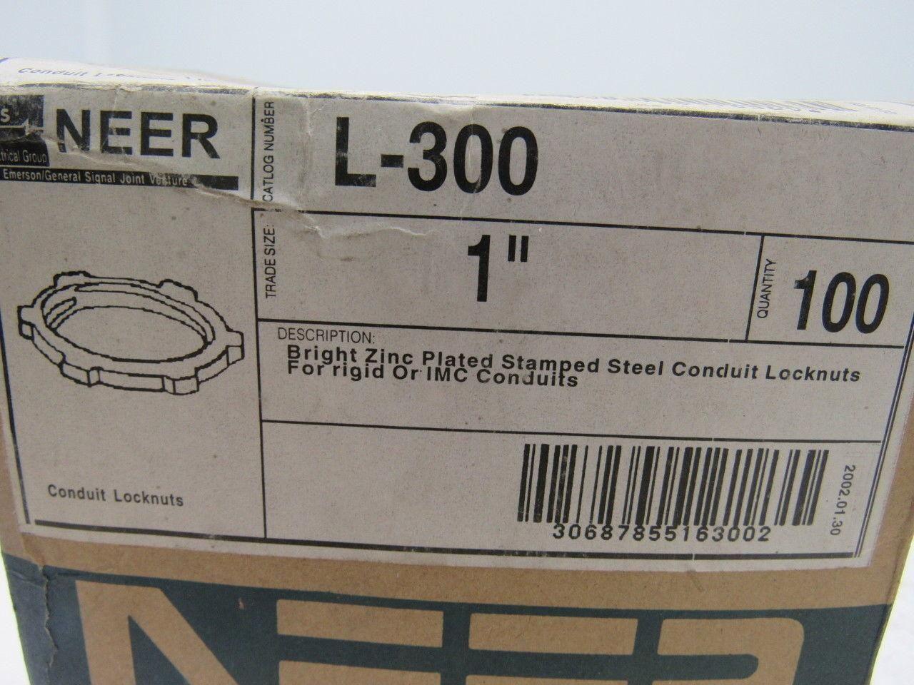 NEER L-300 1" Zinc Plated Steel Locknut for Rigid or IMC Conduits Box of 100