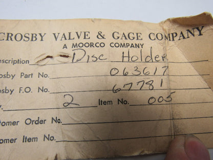 Crosby 063617 Style JQ Pressure Relief Valve Disc Holder 2.844" O.D.