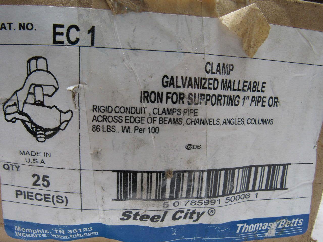Steel City EC1-1 1" Malleable Iron Edge Clamp to Conduit Clamp Box of 25