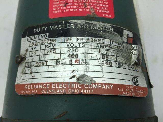 Reliance P56H3079M 1/3 HP Electric Motor 1725 RPM  230/460 3PH AB56C Frame