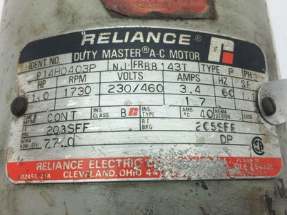 Reliance P14H0403P 1 HP Electric Motor 230/460V 3PH 1730 RPM BB143T Frame