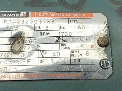 Reliance P14G3239S-WB 1 HP Electric Motor 230/460V 1730 RPM 143 Frame