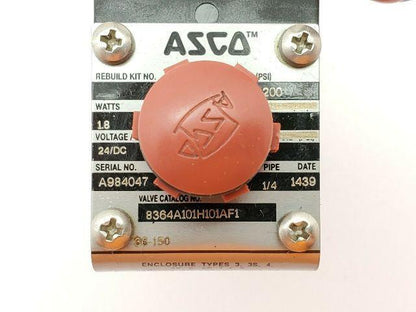 ASCO 8364A101H101AF1 Solenoid Spool Valve 1/4" 3W 24VDC