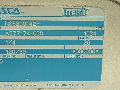 Asco Red Hat NS8300142F Solenoid Valve 1/4" NPT 120V New