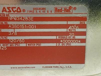 Asco Red Hat NP8342B3E Solenoid Valve 3/8" NPT 120v New