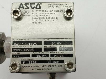 Asco 8455A002EEAG Valve 1/4" NPT 120V 2HS8013A300 New