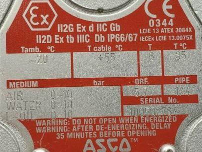 Asco WSCRET8327B302 NFM1211 Solenoid Valve 1/4" NPT 24 VDC New