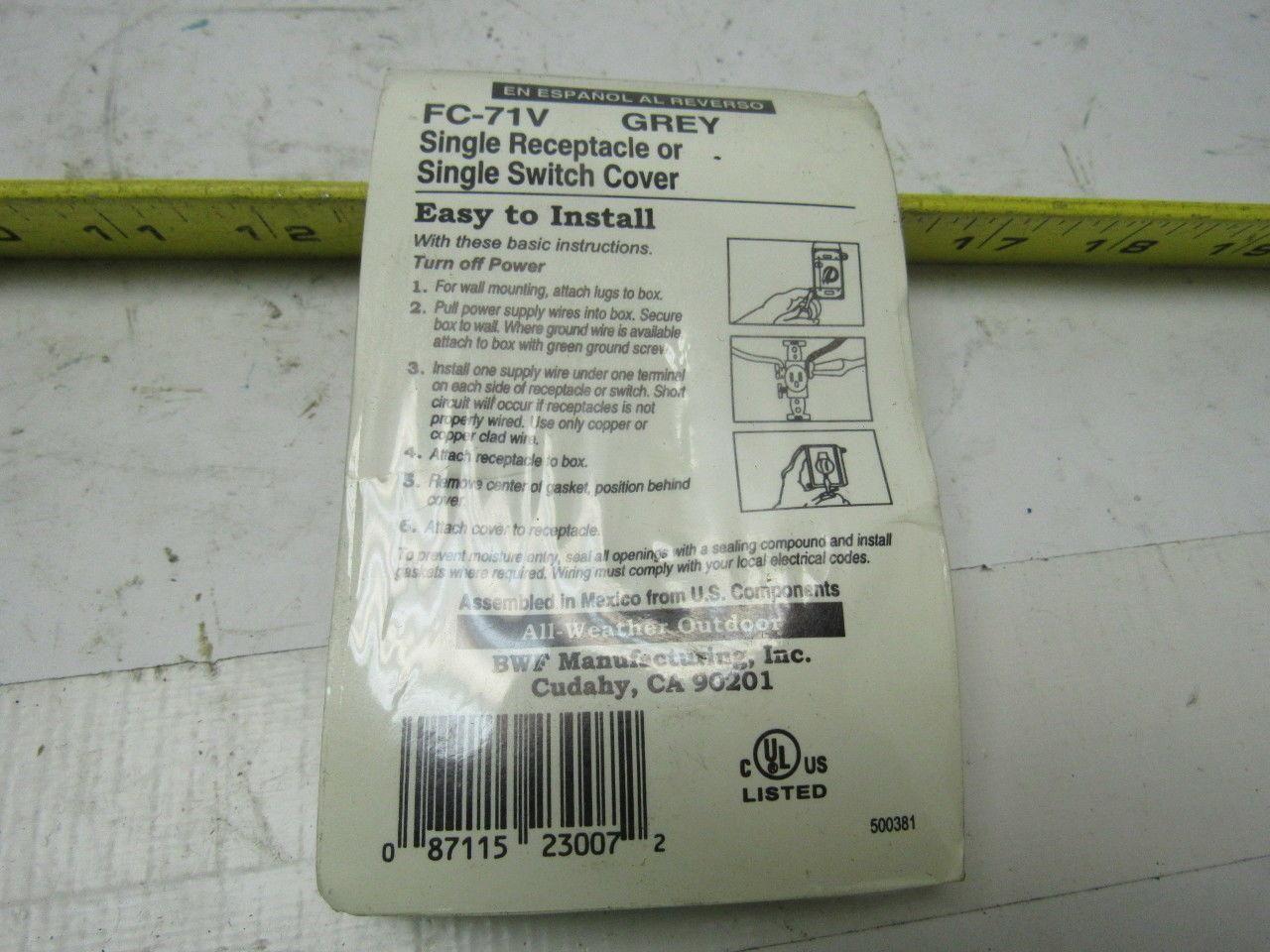 BFW FC-71V Single Receptacle/Switch Cover Plate Grey Lot of 5