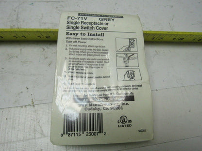 BFW FC-71V Single Receptacle/Switch Cover Plate Grey Lot of 5