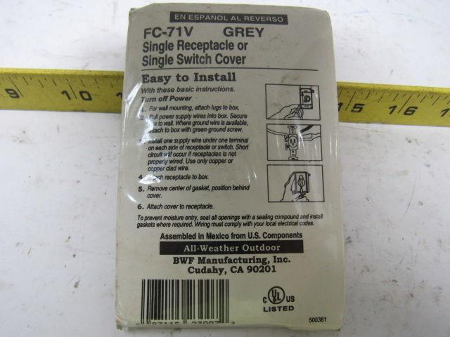 BFW FC-71V Single Receptacle/Switch Cover Plate Grey Lot of 6