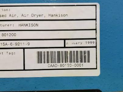 HANKiSON Compressed Air Dryer 1200 SCFM AT 100 PSIG 460V 3PH 200 PSI Max
