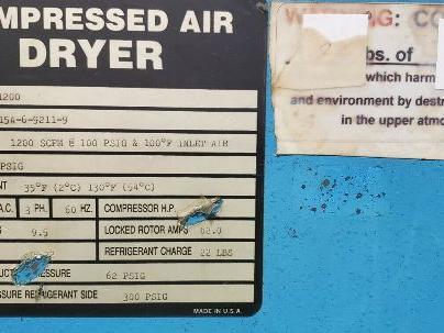 HANKiSON Compressed Air Dryer 1200 SCFM AT 100 PSIG 460V 3PH 200 PSI Max