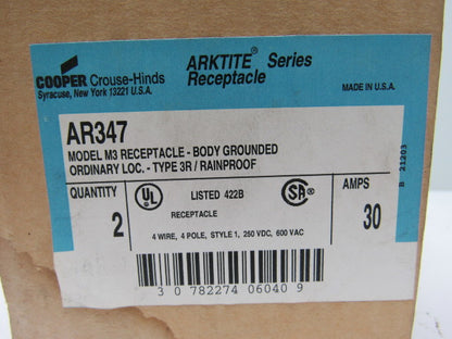 Crouse Hinds AR347 M3 Arktite Body Grounded Connector Plug 30A 600 V Lot of 2