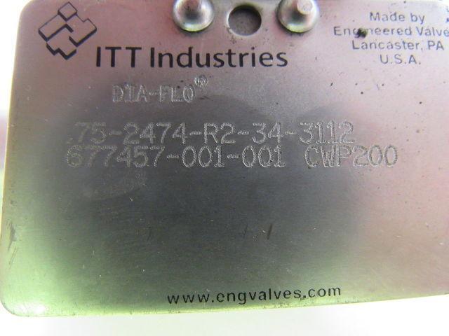 Dia-Flo .75-2474-R2-34-3112 3/4" Weir Diaphragm Valve Alloy 20 Socket Weld